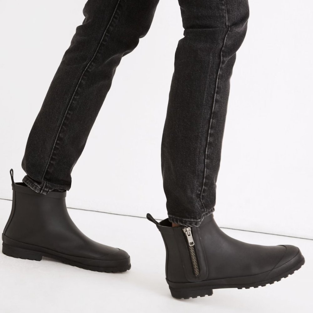 BNIB NEW MADEWELL Black Zip Up Lugsole Rubber Rain Boots Shoes Sz US 9 j.crew!